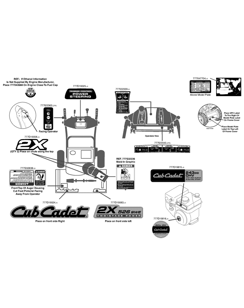 Label Map 526swe Diagram and Parts List for 2X526SWE (31AH56TS710-31AH56TS713-31AH56TS756)(2014) Cub Cadet Snow Blower
